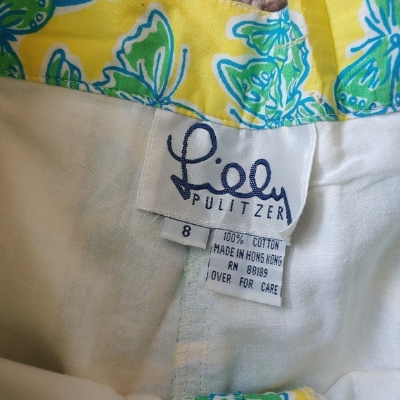 Y2K Lilly Pulitzer Green Yellow Butterfly Print High Rise Shorts Size 8 - Picture 4 of 4